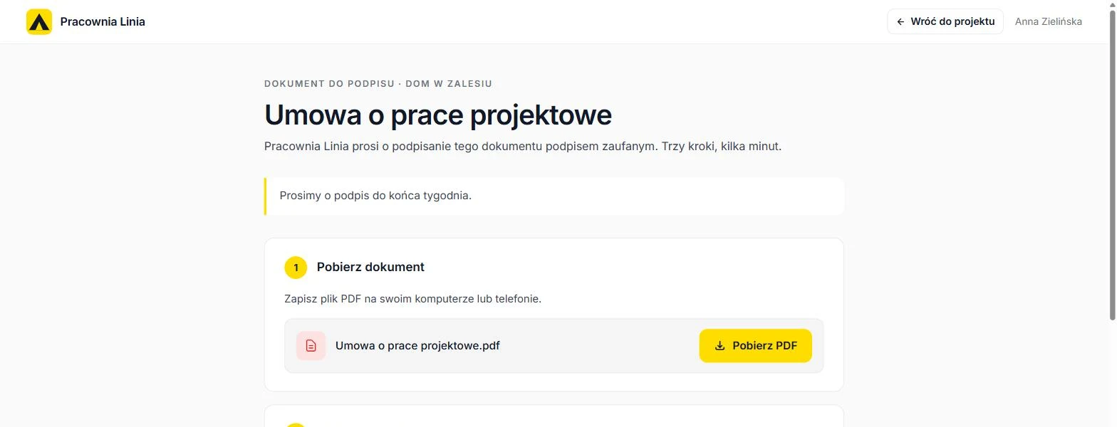 Strona podpisu w barwach biura: logo, nazwa i kolor akcentu